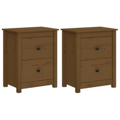 Abbildung von vidaXL 2X Nachttisch 2 Schubladen Nachtschrank Nachtkonsole Nachtkommode Schlafzimmer Schrank Kommode Honigbraun 50x35x61,5cm Massivholz Kiefer
