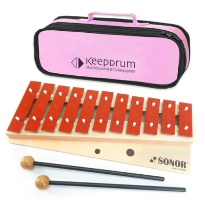 Abbildung von Sonor G10 Glockenspiel Xylophon für Kinder 13 Töne, von c3 bis f4 + keepdrum Tasche Pink