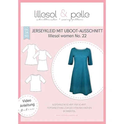 Abbildung von lillesol &amp; pelle Schnittmuster Women No.22 Jerseykleid mit Uboot Ausschnitt in Größe 34 50 zum Nähen Foto Anleitung und Video