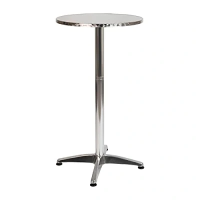 Abbildung von Flash Furniture Mellie Bartisch aus Metall, Aluminium Terrassentisch, 59,9 cm hoch, runder Bartisch, für drinnen und draußen
