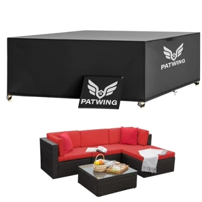 Abbildung von PATWING Gartenmöbel Abdeckung,600D Oxford Gewebe Abdeckhauben für Möbelsets,asserdicht,Winddicht,UV Beständiges Abdeckung Winterfest Sitzgruppe Gartentisc (200*160*70cm)
