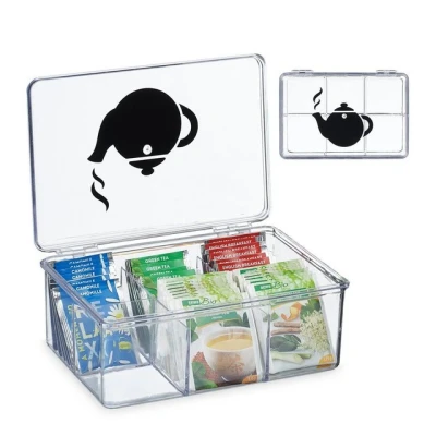 Abbildung von relaxdays Teebox Transparente mit 6 Fächern, Kunststoff