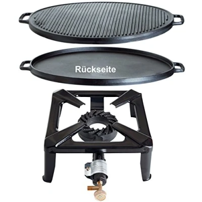 Abbildung von Hockerkocher Set (klein) mit Gusseisen Grillplatte Ø 38 cm