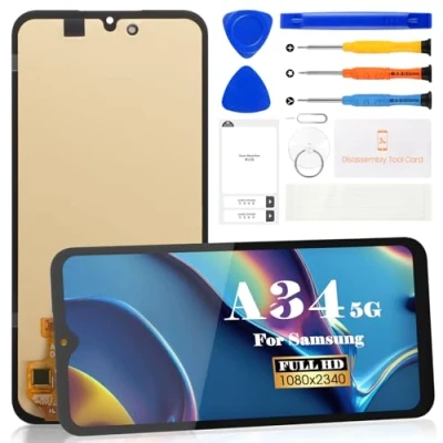 Abbildung von OLED LCD Bildschirm für Samsung Galaxy A34 5G A346 Display SM A346E, A346B, A346M, Display, Touchscreen Digitizer, Montage Reparaturteile mit Werkzeug, Schwarz