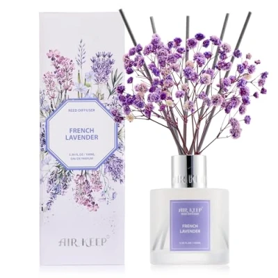 Abbildung von Airkeep Raumduft French Lavender Duft, Reed Diffuser mit 8 Duftstäbchen, Lufterfrischer für Badezimmer, Wohnung, Heimdekoration, 100ml
