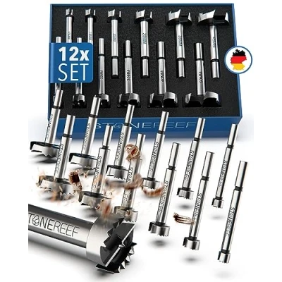 Abbildung von STONE REEF Forstnerbohrer Set 12 tlg. [10 50mm inkl. Aufbewahrungsbox] Forstnerbohre, Förstnerbohrer, Försterbohrer, Holz, Topfbohrer, 40mm, Fostnerbohrer, Forstner