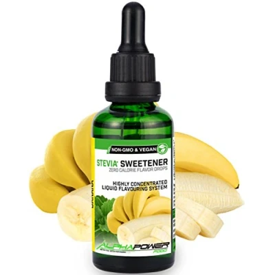 Abbildung von ALPHAPOWER FOOD Stevia, zuckerfreie flavour Drops BANANE 100% natürliches liquid Aroma + Zuckerersatz für Wasser, Müsli, Süßspeisen, Smoothies