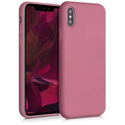Abbildung von kwmobile Hülle kompatibel mit Apple iPhone X gummierte TPU Silikon Handyhülle Schutzhülle für kabelloses Laden Case in Dark Rose
