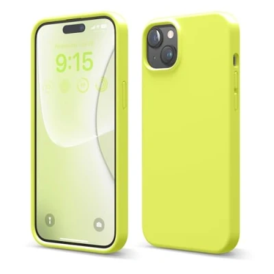 Abbildung von elago Schutzhülle aus Flüssigsilikon, kompatibel mit iPhone 15 Plus, Premium Qualität, Rundumschutz [stoßfeste Struktur 4 Schichten], weiches Mikrofaserfutter, Kratzfest (Neongelb)