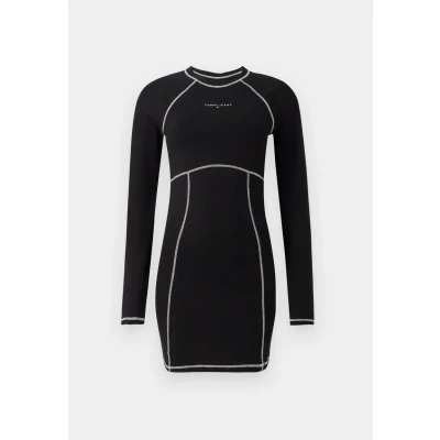 Abbildung von Tommy Jeans Bodycon Linear MINI Dress Jerseykleid, Damen, Größe: 42, Black