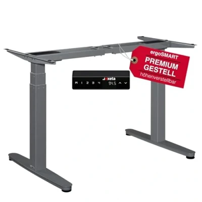 Abbildung von Exeta ergoSmart höhenverstellbarer Schreibtisch elektrisch 64,5 129,5cm in grau I Gestell höhenverstellbar mit 2 Motoren Tisch 3 Fach Teleskop