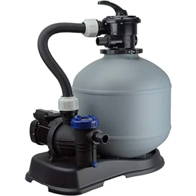 Abbildung von Steinbach Filteranlage Compact 8 041010 Selbstsaugende Pumpe für Pools mit bis zu 45.000 l Vorfilter, 6 Wege Ventil Verstellhebel und Manometer Anschluss Ø 32/38 mm