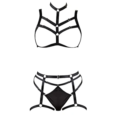 Abbildung von Cottelli LINGERIE Set: Bügelloser BH Riemen Dessous BH, String und Hüftgurt schwarz (2 tlg)