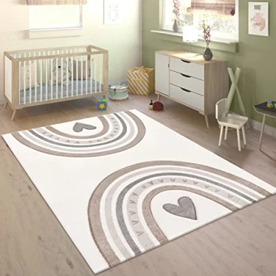 Abbildung von Paco Home Kinderteppich &quot;Cosmos 351&quot;, rechteckig, Kurzflor, Spielteppich, Motiv Regenbogen &amp; Herz, Kinderzimmer
