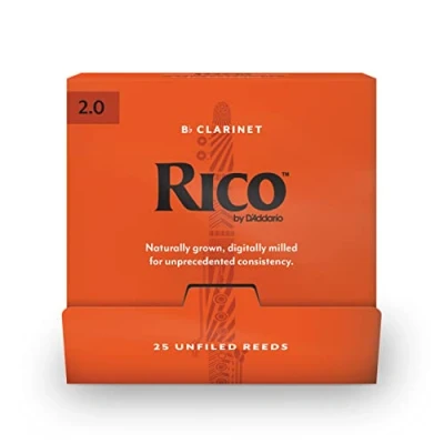 Abbildung von D&#039;Addario Klarinettenblätter Rico Bb Clarinet Reeds RCA0120 B25 Stärke 2.0 25 Stück Individually Sealed