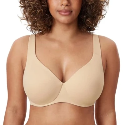 Abbildung von DELIMIRA AISILIN Damen Minimizer BH mit Bügel ohne Polster Vollschalen Große Größen Unterwäsche Leichte Haferflocken 90C