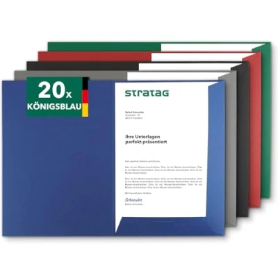 Abbildung von Präsentationsmappe A4 in Königsblau (20 Stück) sehr stabiler 350 g/m² Naturkarton direkt vom Hersteller STRATAG vielseitig einsetzbar für Ihre Angebote, Exposés, Projekte oder Geschäftsberichte