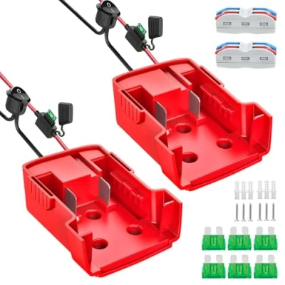 Abbildung von 2 Stück Power Wheels Adapter für Milwaukee 18 V Akku, Akku Adapter, Dock Connector 14 AWG mit Sicherung &amp; Schalter, Batterie Umrüstsatz, Sicherer Batterieadapter RC Auto Heimwerker Robotik