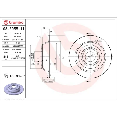 Abbildung von BREMBO Bremsscheibe FORD: Puma SUV 271mm 11mm 5 voll beschichtet 08.E955.11 2413300,L1TC2A315AA Bremsscheiben, Scheibenbremsen