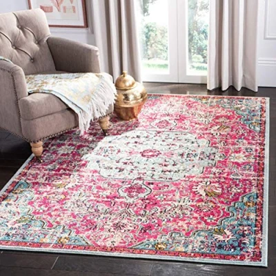 Abbildung von SAFAVIEH Boho Teppich für Wohnzimmer, Esszimmer, Schlafzimmer Madison Collection, Kurzer Flor, Fuchsia und Blaugrün, 122 X 183 cm