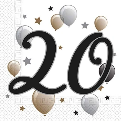 Abbildung von Procos 92088 Servietten Happy Birthday, Milestone 20, 33x33cm, 20 Stück, Ballonmotiv, 20er Geburtstag, Papierservietten mit Motiv, Tischdekoration, Mundtuch, Luftballons, Ballons