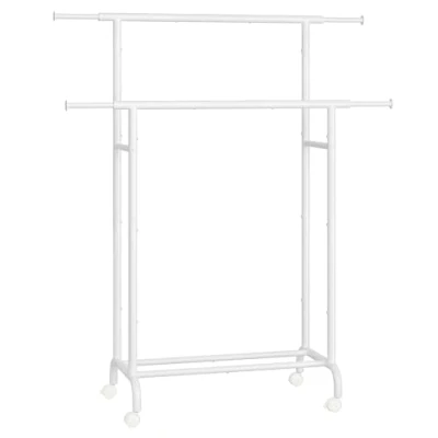 Abbildung von SONGMICS Kleiderständer auf Rollen, doppelte Stangen, ausziehbare Kleiderstangen, Garderobenständer aus Stahlrohren, bis 80 kg belastbar, 83 120 cm breit, wolkenweiß HSR133W01