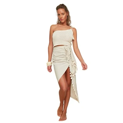 Abbildung von Trendyol Damen Strandmode Maxi Rüschensaum Gewebter Rock, beige, 60
