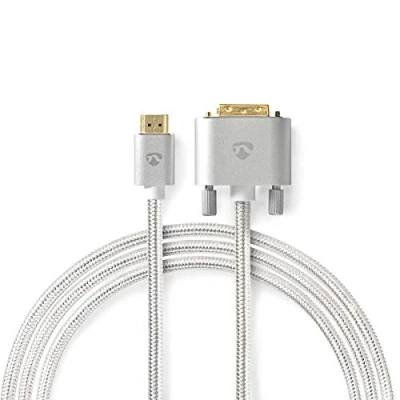 Abbildung von HDMIT Cable Connector DVI D 24+1 Pin Male 2560x1600 Gold Plated 2.00 m Braided Silver Cover Window Box