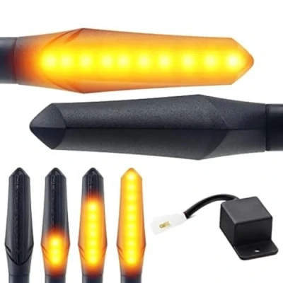 Abbildung von Area1 Motorrad LED Blinker e geprüft schwarz, Lauflicht Effekt, M8 Set (2Stück) + 2Pin Relais. kompatibel mit