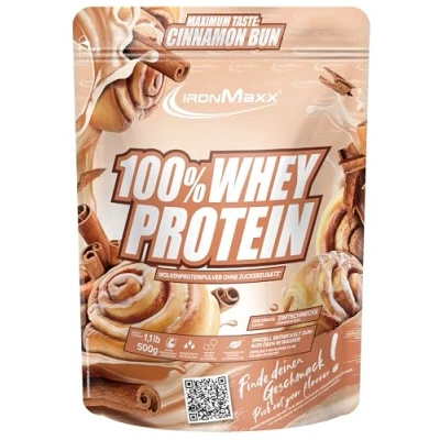 Abbildung von IronMaxx 100% Whey Protein Pulver Cinnamon Bun 500g Beutel zuckerreduziertes, wasserlösliches Eiweißpulver aus Molkenprotein viele verschiedene Geschmacksrichtungen