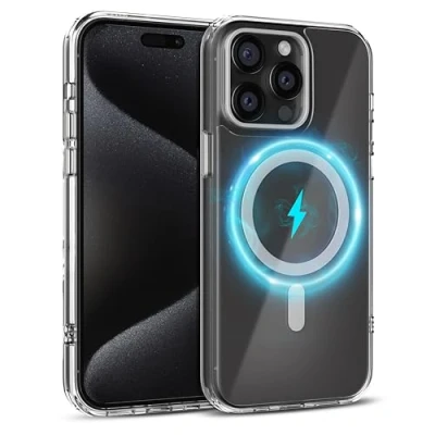Abbildung von MyGadget Hülle für Apple iPhone 14 Pro Max [ Kompatibel mit MagSafe ] vergilbungsbeständig magnetische Hybrid Handyhülle Rückseite Hart Rand Silikon Transparent