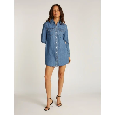 Abbildung von Tommy Jeans Regular Western Dress Jeanskleid, Damen, Größe: Large, Denim medium