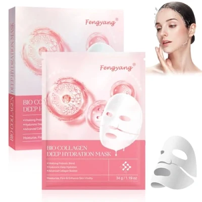 Abbildung von Fengyang® Bio Collagen Mask Overnight, Overnight Maske Gesicht,Collagen Maske, Kollagen Hyaluronsäure Tiefenhydratation, Reduziert Feine Linien und Fältchen(4PCS)