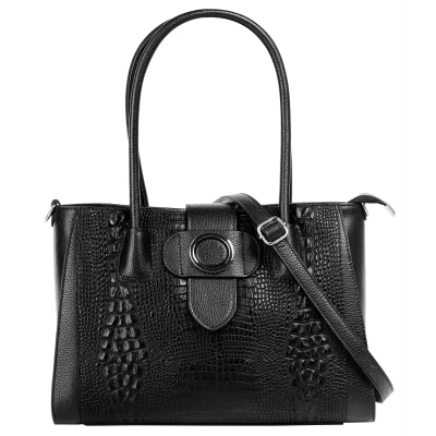 Abbildung von Cluty Shopper Echt Leder Damen Made in Italy, Smartphonefach, Kroko Handtasche, Umhängetasche mit Krokoprägung, Ledertasche Reißverschluss 021330
