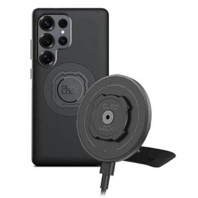 Abbildung von Quad Lock Klebe Armaturenbrett /Konsolen Kfz Handyhalterung mit kabellosem MAG Ladekopf V2 und Handyhülle für Galaxy S25 Ultra