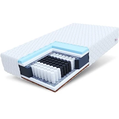 Abbildung von FDM Laval MAX Taschenfederkernmatratze 120 x 200 cm 9 Zonen Matratze Härtegrad H3/H4 (Mittelhart/Hart) 26 Höhe Hybrid Foam Kokosfasereinlage Federkern Bezug Abnehmbar Waschbar TFK