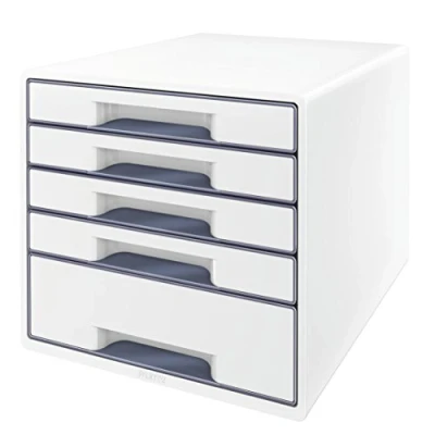Abbildung von LEITZ Schublade Schubladenbox WOW CUBE, 5 Schübe, perlweiß/grau