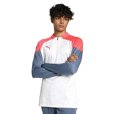 Abbildung von Puma Individualcup 1/4 ZIP Langarmshirt, Herren, Größe: XXL, White/fire orchid