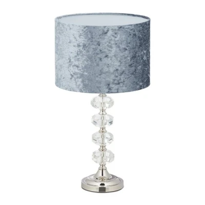 Abbildung von Relaxdays Tischlampe, Samtschirm, Kristallfuß, E14 Fassung, Wohn &amp; Schlafzimmer, Tischleuchte, H x D: 48 26 cm, grau