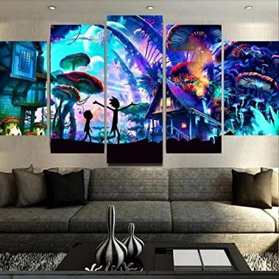 Abbildung von IKDBMUE 5 Teiliger Rick und Morty 100 x 55cm Leinwandbilder Fertig Aufgespannt Vlies Leinwand Kunstdrucke Wandbild