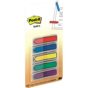 Abbildung von Post it Index Haftstreifen Pfeile rot blau gelb grün lila