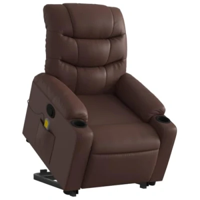 Abbildung von vidaXL Massagesessel, Sessel mit Aufstehhilfe, Relaxsessel Liegefunktion Vibrationsfunktion, Fernsehsessel Liegesessel Aufstehsessel, Braun Kunstleder