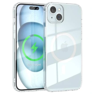Abbildung von EAZY CASE Crystal TPU Hülle kompatibel mit iPhone 15 Plus Qi Charging, Silikon Kameraschutz, Slimcover, Handyhülle, Silikonhülle, Backcover, Durchsichtig, Transparent