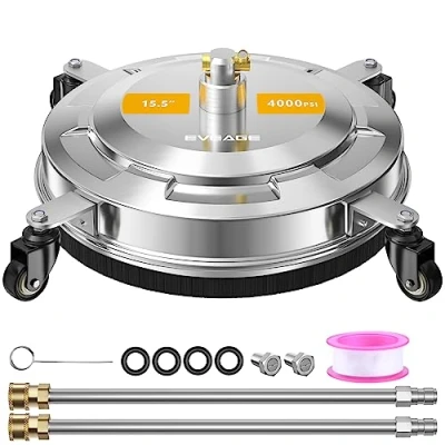 Abbildung von EVEAGE 39,4 cm Hochdruckreiniger, Oberflächenreiniger mit 4 Rädern, Edelstahlgehäuse, Hochdruckreiniger Zubehör 2 Verlängerungsstäben, Ersatzdüsen und 4000 PSI, EP006