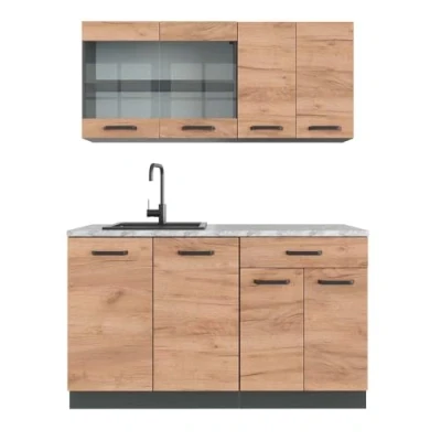 Abbildung von Vicco Singleküche R Line, Goldkraft Eiche/Anthrazit, 140 cm, AP Marmor