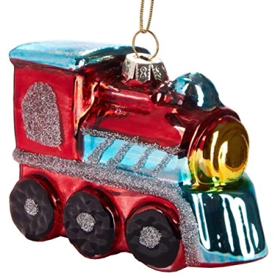 Abbildung von BRUBAKER Lokomotive Rot Handbemalte Weihnachtskugel aus Glas Mundgeblasener Christbaumschmuck Figuren lustig Deko Anhänger Baumkugel ca. 9 cm