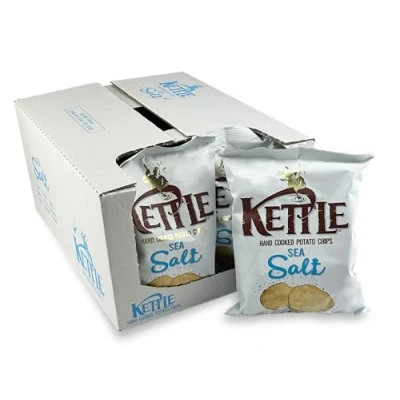 Abbildung von Kettle Chips Sea Salt 10 x 130 g Tüten, hand frittierte Kessel Chips, knusprige Kartoffelchips mit dem Geschmack von Meersalz für einen gelungenen Abend