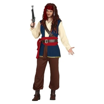 Abbildung von FIESTAS GUIRCA Charmanter Piratenkapitän Kostüm Seeräuber Held der sieben Meere Freibeuter für Karneval Fasching Herren Größe S 46 48