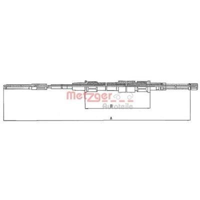 Abbildung von METZGER 10.748 Handbremsseil hinten links, rechts, links 1628/1016 Trommelbremse COFLE VOLKSWAGEN: Passat B3/B4 Variant, Limousine