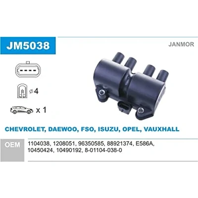 Abbildung von JANMOR JM5038 Zündspule DAEWOO: Lanos Schrägheck, Limousine, OPEL: Frontera B SUV